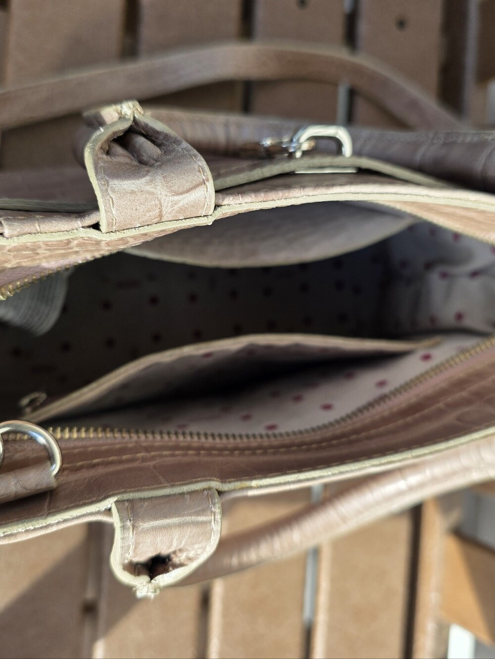 PRUNE NEW Taupe 30 Cm BIRKEN-STYLE Croc-Embossed Leather Satchel. With Bag & Tag - Picture 5 of 10